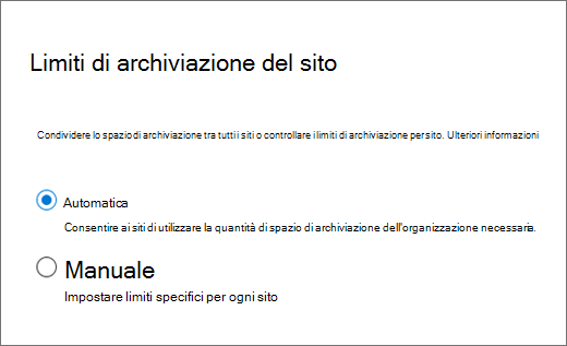 Gestione dei limiti di archiviazione dei siti