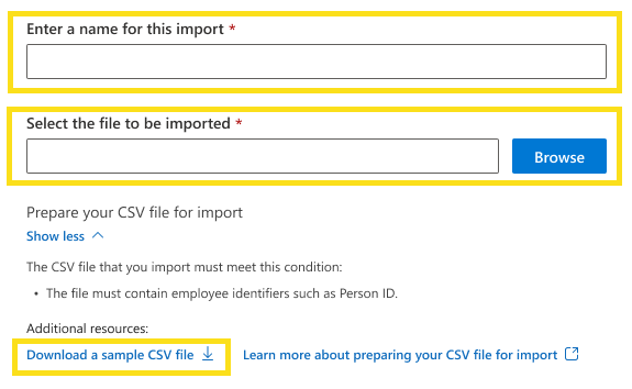 Screenshot che mostra come caricare un file CSV per l'elenco di esclusione.