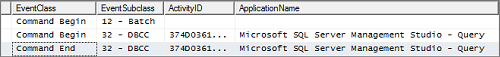 Screenshot per i risultati del profiler DBCC DbCC EventSubclass SQL Server Analysis Services.