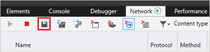 Icona Salva nella scheda Rete Microsoft Edge Dev Tools