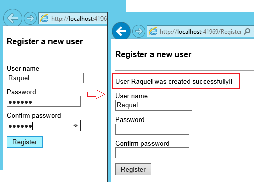 Immagine completata della registrazione del nuovo utente