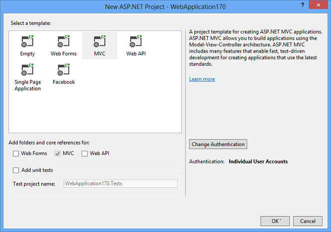 Immagine della nuova finestra del progetto ASP dot Net