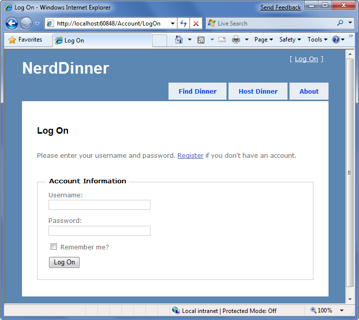 Screenshot della pagina Accesso alla cena nerd.