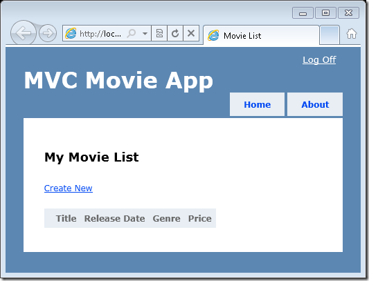 Screenshot che mostra la pagina My Movie List nell'app M V C Movie.