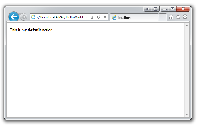 Screenshot che mostra il browser con il testo Questo è l'azione predefinita nella finestra.