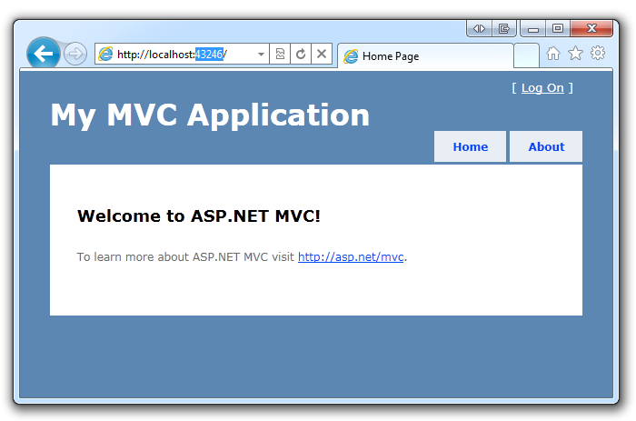 Screenshot che mostra la pagina iniziale nell'applicazione My M V C.