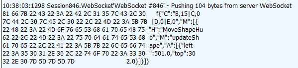 Visualizzazione del log di Fiddler che mostra il traffico SignalR