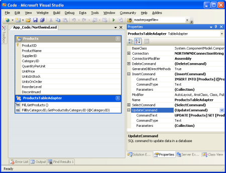 TableAdapter ha proprietà InsertCommand, UpdateCommand e DeleteCommand