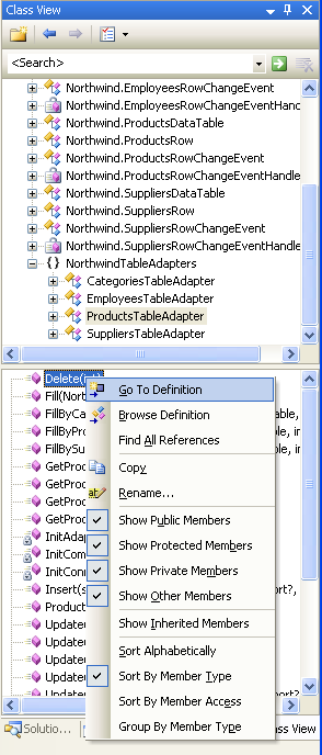 Esaminare il codice generato automaticamente selezionando Vai a definizione dalla visualizzazione Classi
