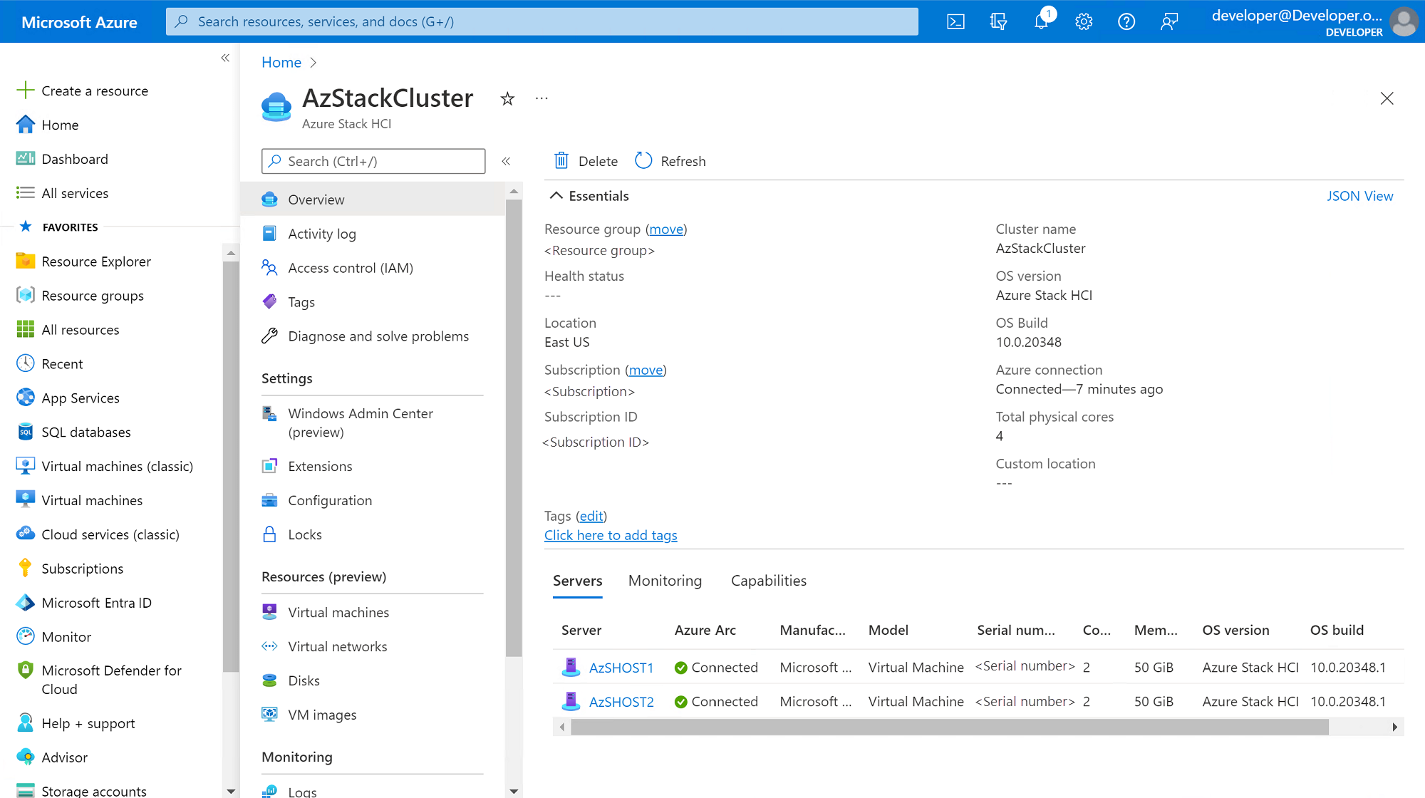 Verificare le selezioni di sottoscrizione, gruppo di risorse e area di Azure