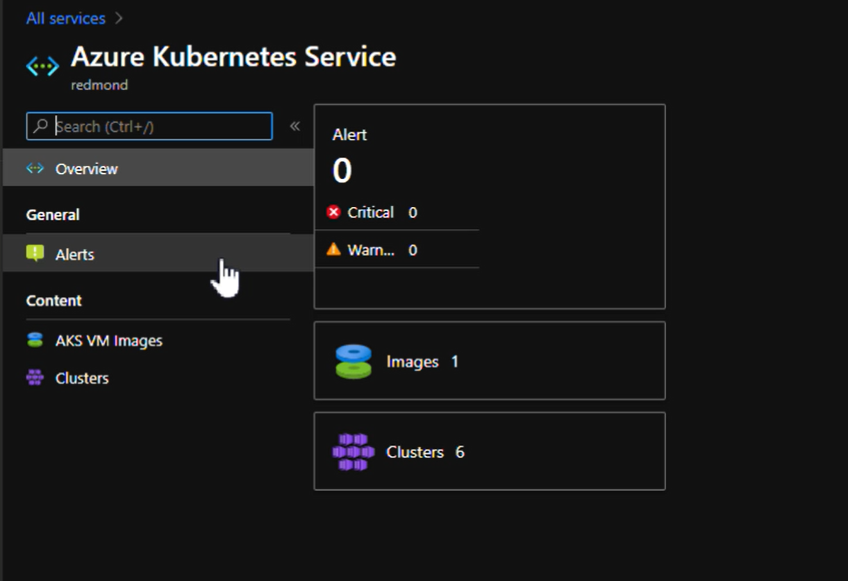 Screenshot del portale che mostra il servizio Azure Kubernetes - Amministratore.