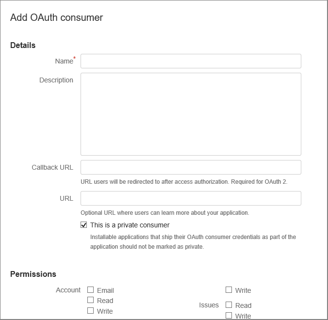 BitBucket Aggiungi consumer OAuth