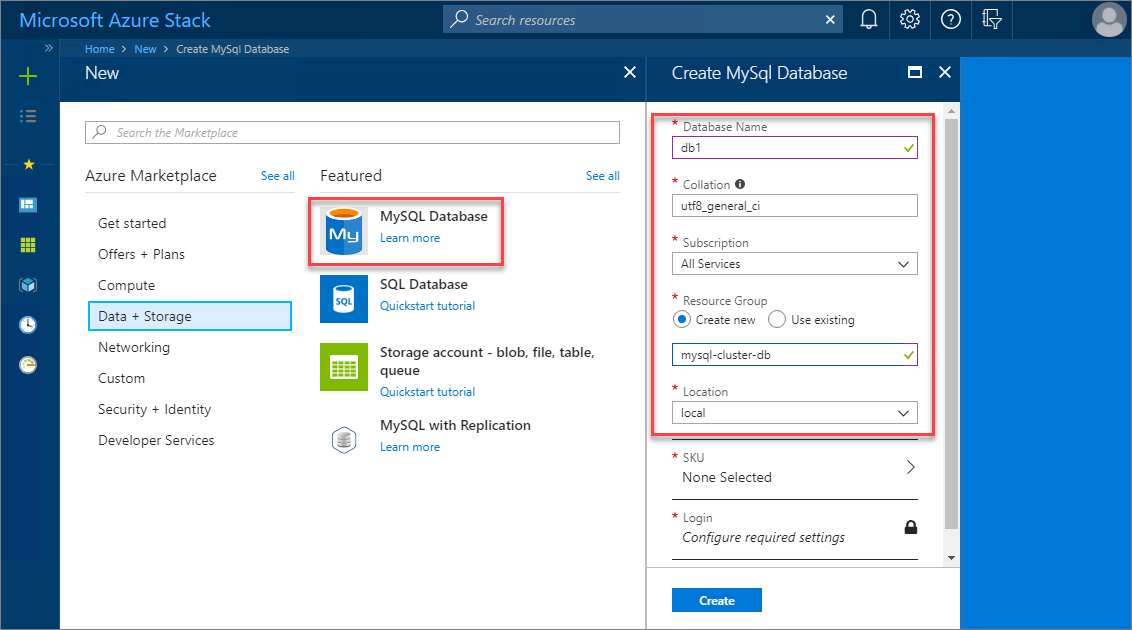 Creare un database MySQL nel portale utenti dell'hub di Azure Stack