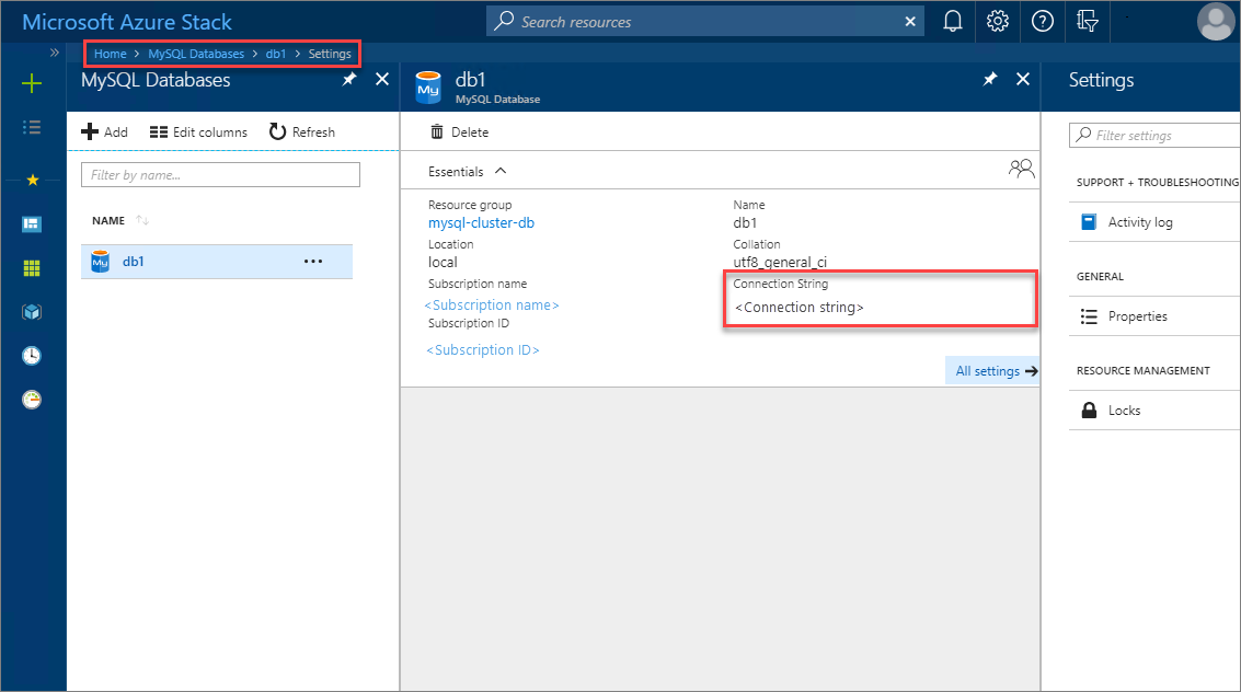 Visualizzare stringa di connessione nel portale utenti dell'hub di Azure Stack