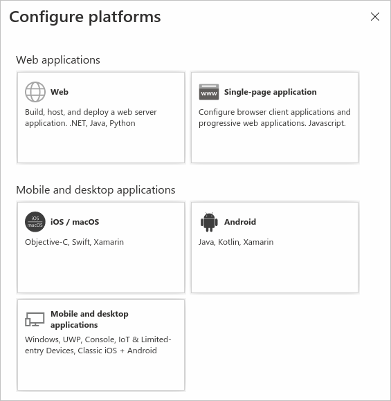 Screenshot del riquadro di configurazione della piattaforma nel portale di Azure.