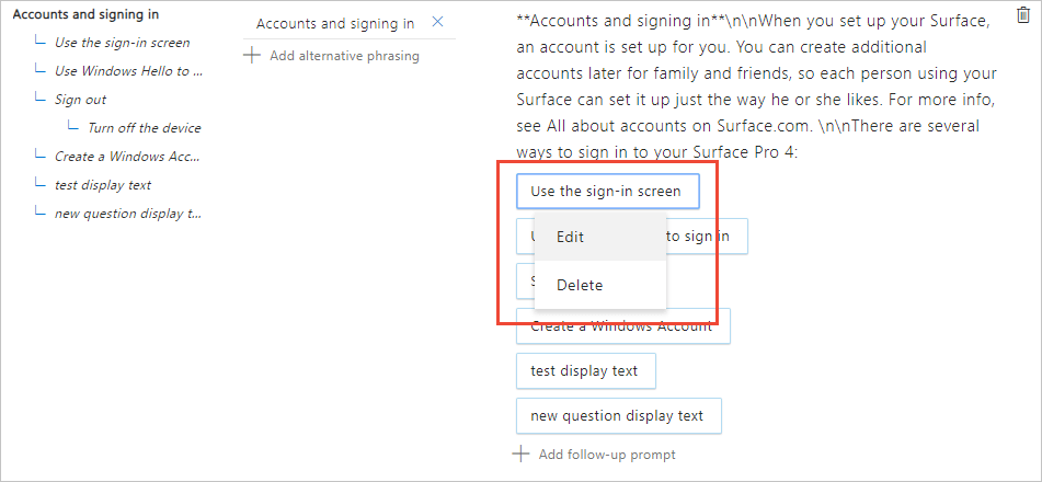 Comando di modifica per il testo visualizzato