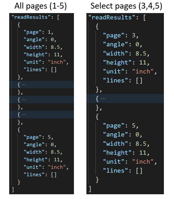 Screenshot dell'output delle pagine selezionate del modello di layout.