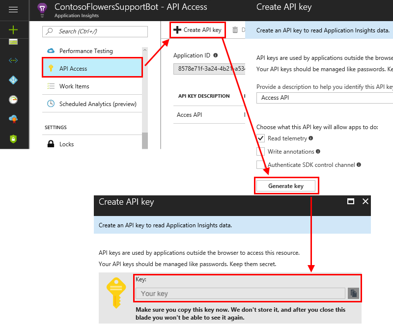 Screenshot che mostra come ottenere la chiave API nel portale di Azure.