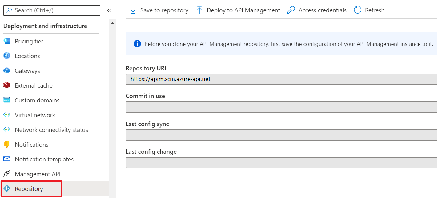 Screenshot che mostra come accedere alla configurazione Git per Gestione API.