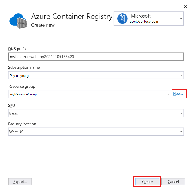 Screenshot dei dettagli di Registro Azure Container.