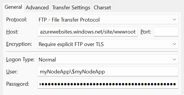 Dettagli della connessione FTPS