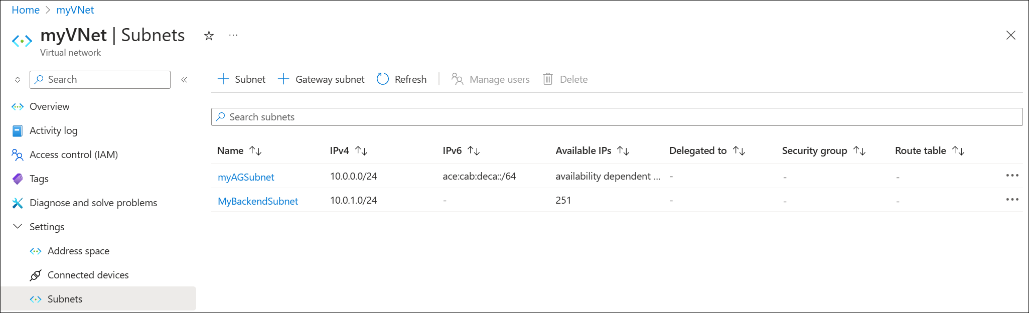 Creare una subnet back-end