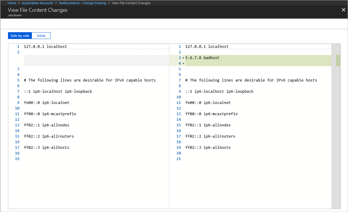 Screenshot della visualizzazione delle modifiche in un file Windows o Linux.