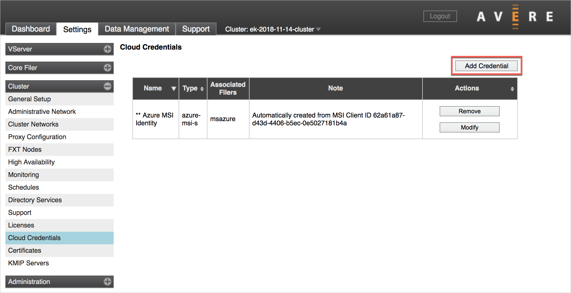 Fare clic sul pulsante Add Credential (Aggiungi credenziali) nella pagina di configurazione delle credenziali cloud