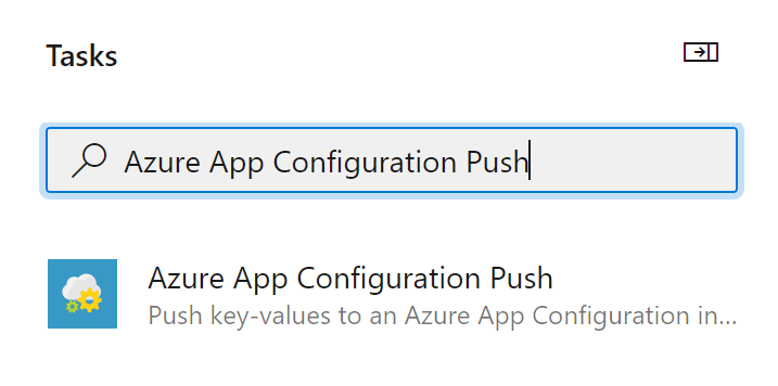 Screenshot che mostra la finestra di dialogo Aggiungi attività con app Azure push di configurazione nella casella di ricerca.