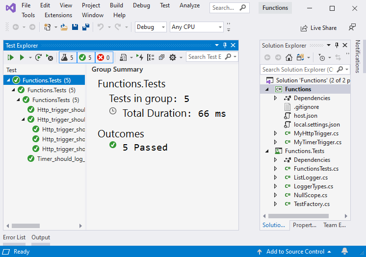 Test di Funzioni di Azure con C# in Visual Studio