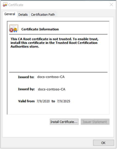 Screenshot che mostra informazioni sul certificato