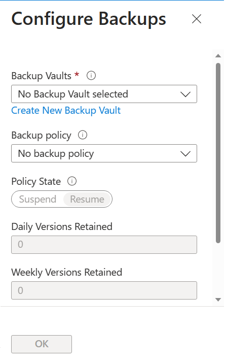 Screenshot che mostra l'impostazione Abilitato della finestra Configura backup.