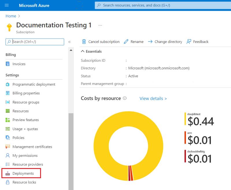 Screenshot della sottoscrizione con l'opzione Distribuzioni.