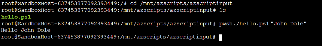 Screenshot dell'output di test dell'istanza del contenitore connect dello script di distribuzione visualizzato nella console.