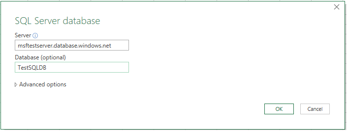 Finestra di dialogo Connetti al server database