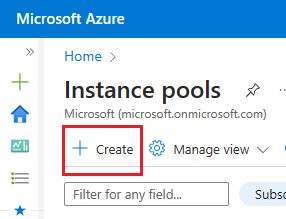 Screenshot della pagina dei pool di istanze nel portale di Azure, con +Crea selezionato.