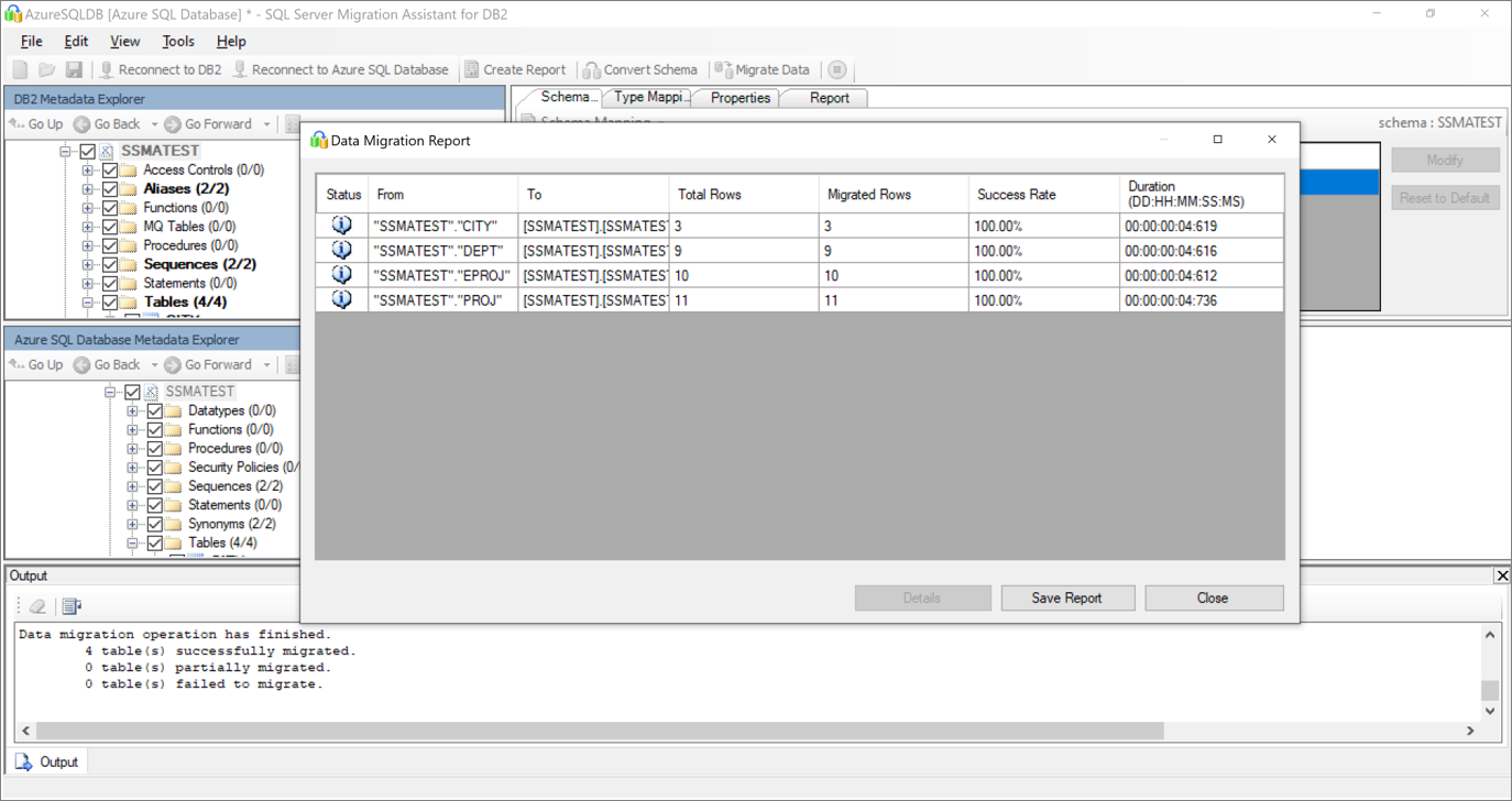 Screenshot che mostra dove esaminare il report di migrazione dei dati.