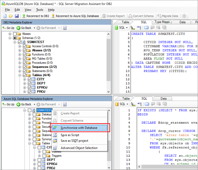 Screenshot che mostra l’opzione di sincronizzazione con il database.