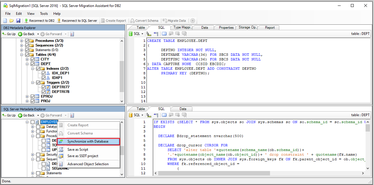 Screenshot che mostra l’opzione di sincronizzazione con il database.