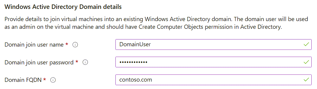 Screenshot del portale di Azure che mostra i dettagli del dominio di Windows Active Directory.