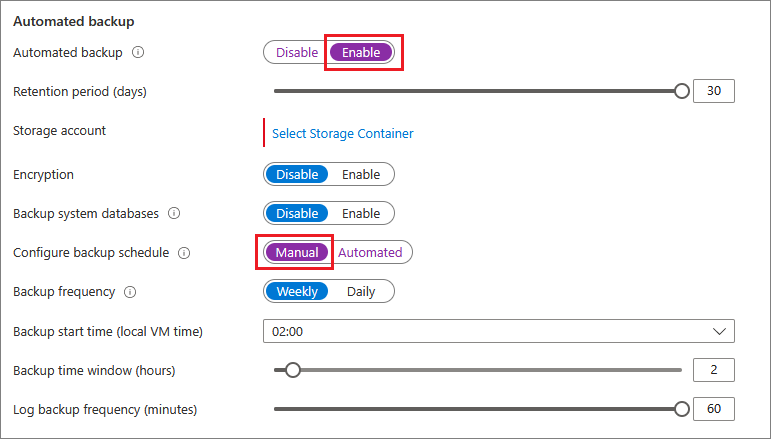 Screenshot del portale di Azure che riporta i backup automatici delle macchine virtuali SQL.