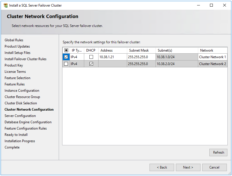 Screenshot dell'indirizzo IP secondario nella subnet della prima VM di SQL Server.