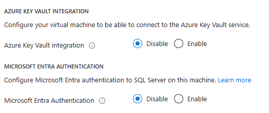 Screenshot del portale di Azure, la pagina sicurezza di SQL Server, in cui è possibile abilitare l'autenticazione.