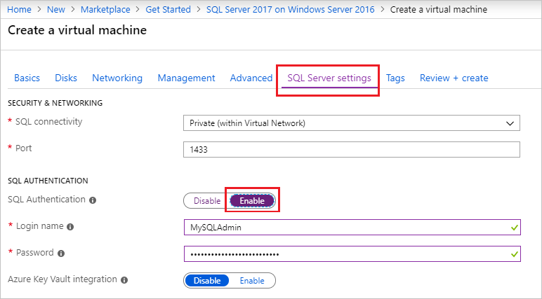 Screenshot che mostra l’opzione di connettività SQL pubblica durante il provisioning