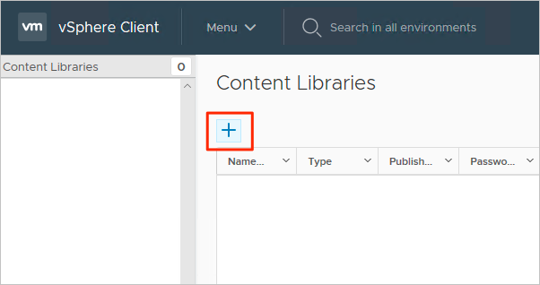 Screenshot che mostra come creare una nuova raccolta contenuto in vSphere.