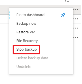 Screenshot che mostra il menu Arresta backup.