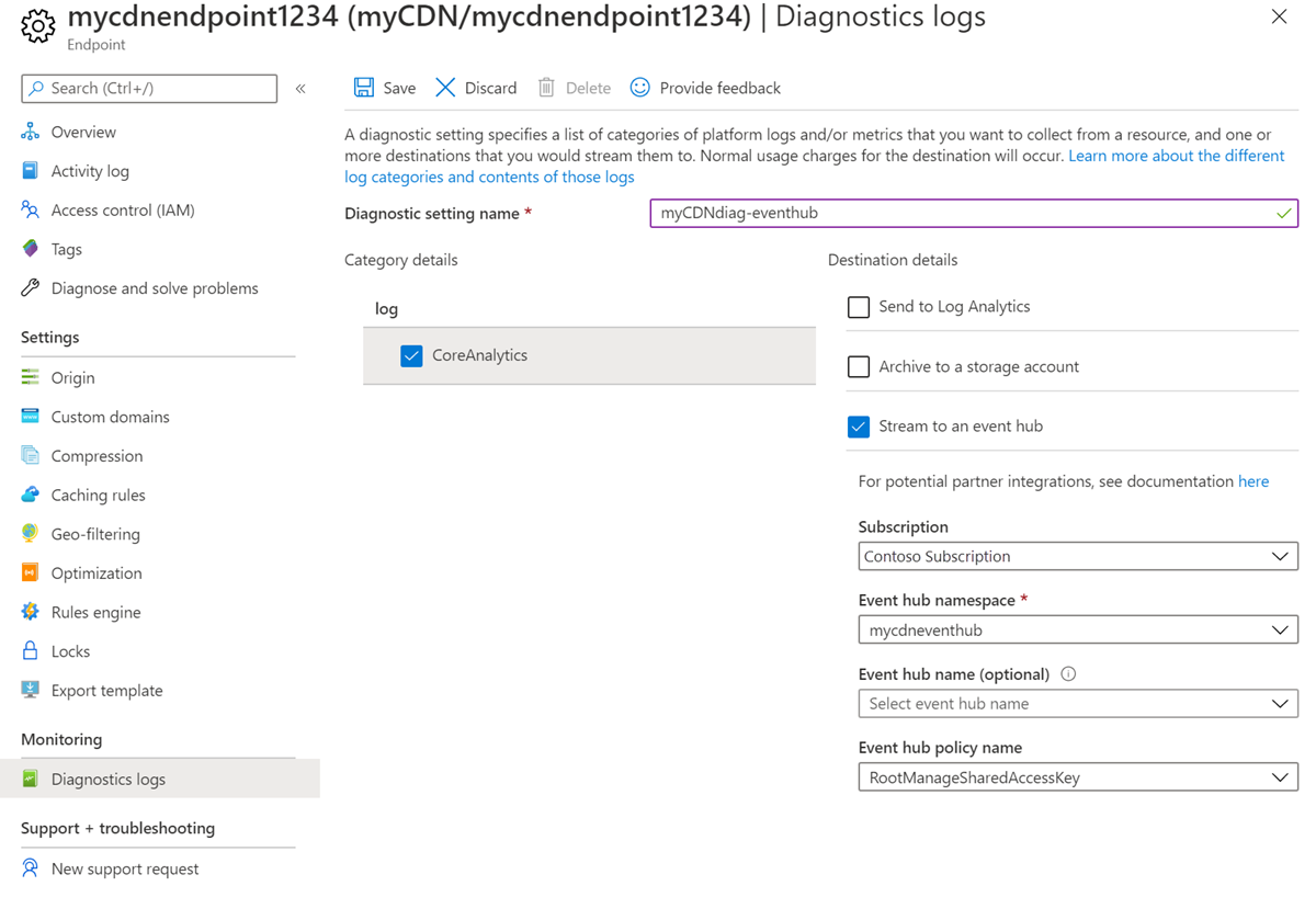 Log di diagnostica - Hub eventi.