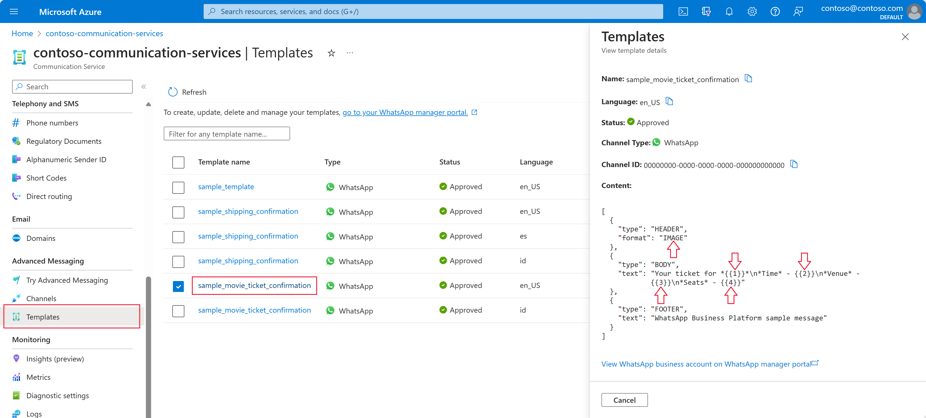 Screenshot that shows template details.