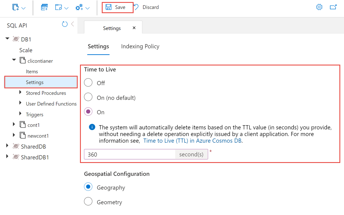 Configurare la durata (TTL) nel portale di Azure