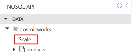 Screenshot dell'opzione Ridimensiona all'interno del nodo del database.